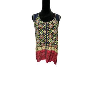 Elodie XL Boho Sleeveless‎ V-Neck Tunic Top Lace Detail Paisley Floral Women